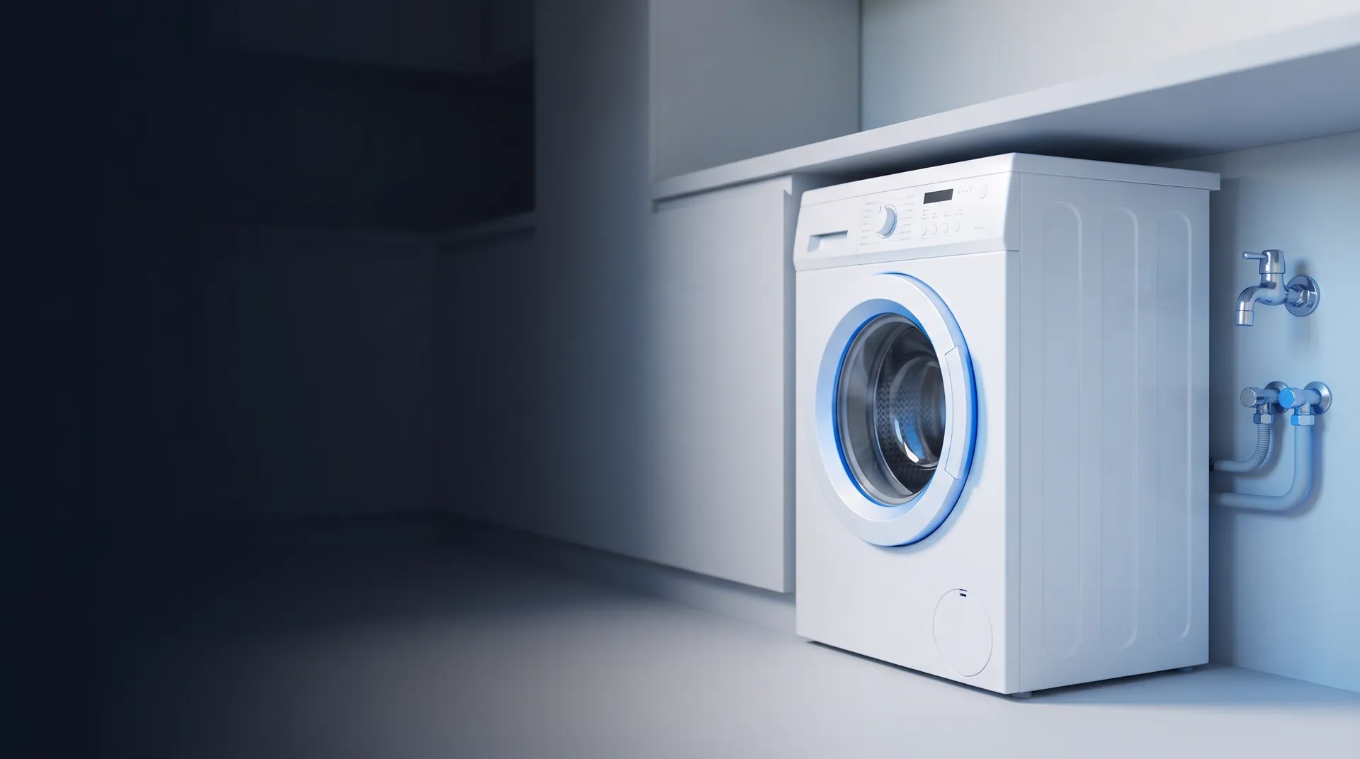 Lave-linge blanc dans une buanderie